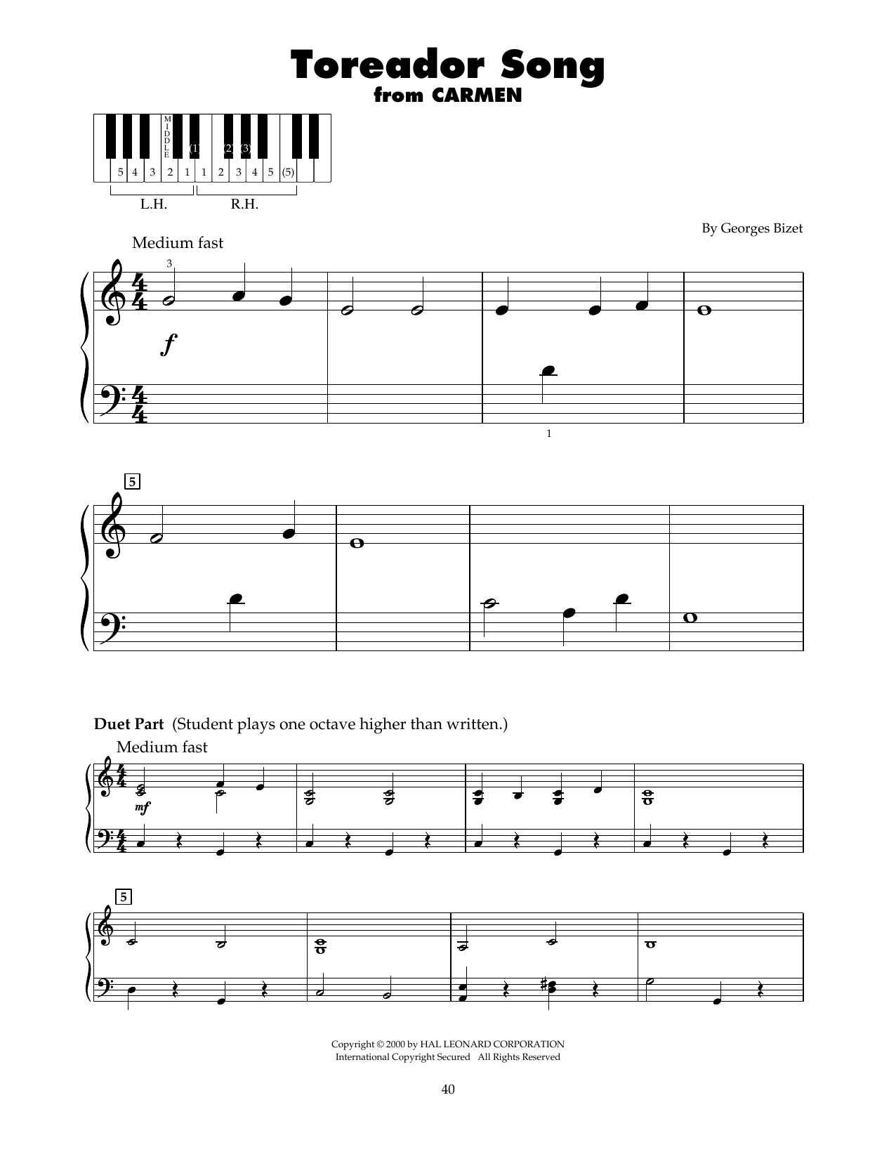 Georges Bizet Toreador Song (arr. Carol Klose) Sheet Music Notes & Chords for 5-Finger Piano - Download or Print PDF