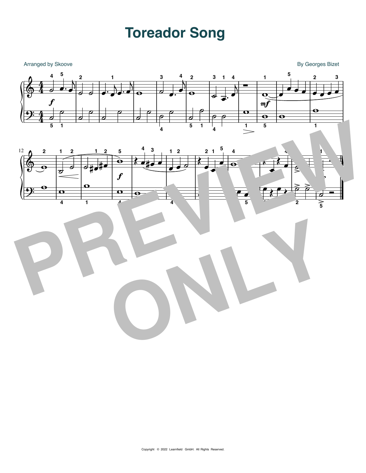 Georges Bizet Toreador Song (arr. Skoove) Sheet Music Notes & Chords for Beginner Piano (Abridged) - Download or Print PDF
