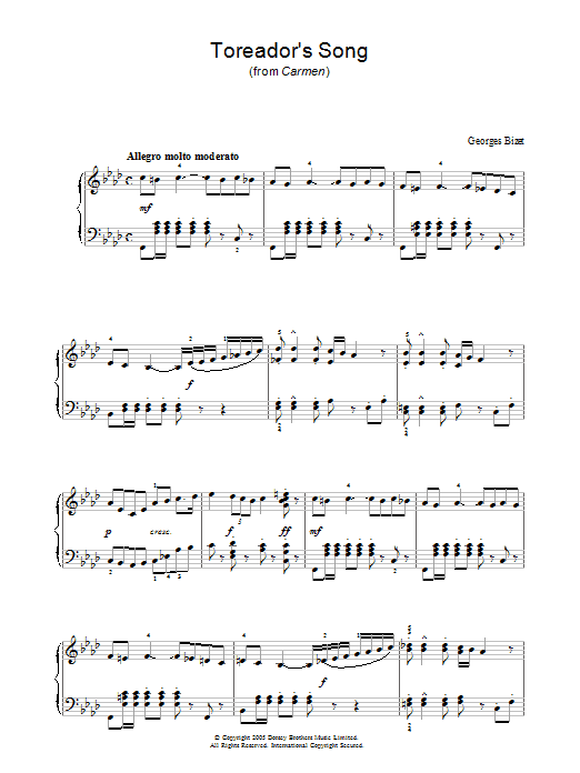 Georges Bizet Toreador's Song (from Carmen) Sheet Music Notes & Chords for Piano - Download or Print PDF