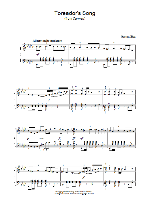 Georges Bizet Toreador Song Sheet Music Notes & Chords for Alto Saxophone - Download or Print PDF