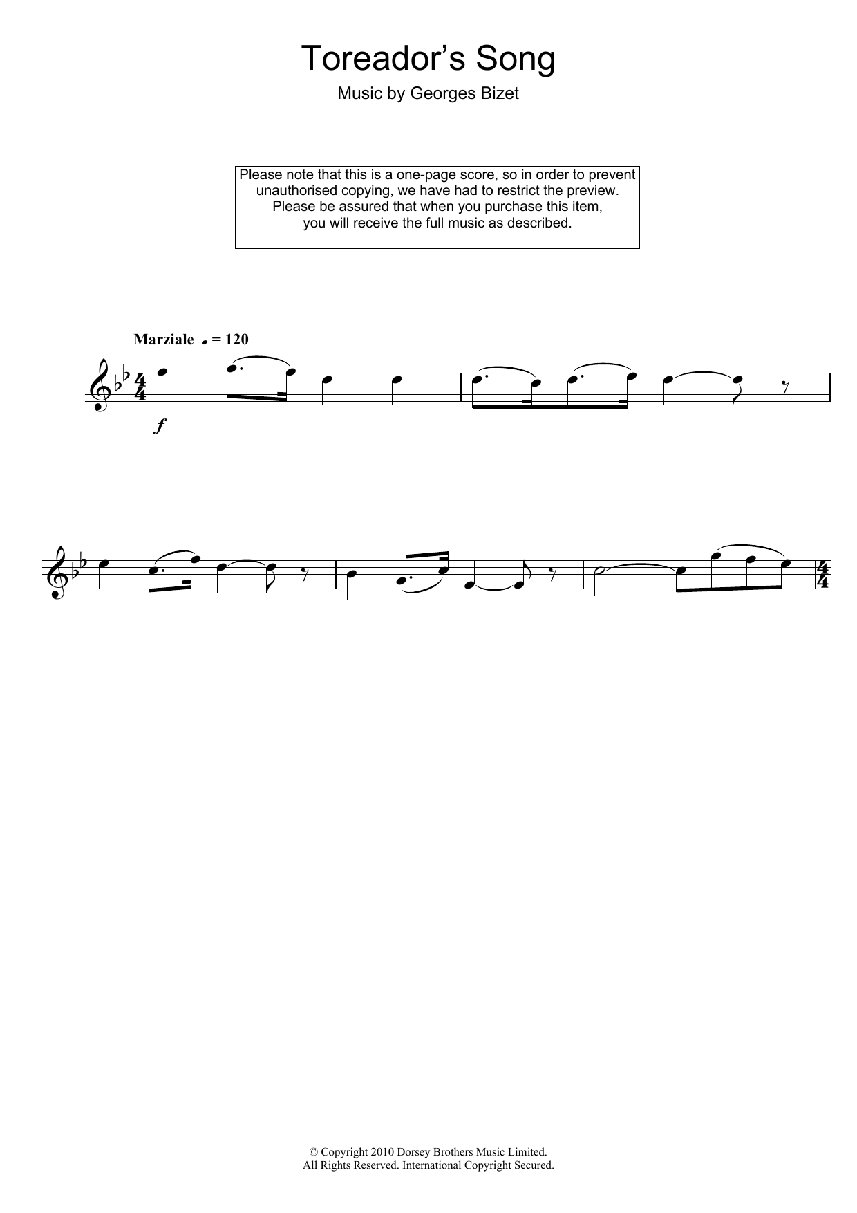 Georges Bizet Toreador's Song (from Carmen) Sheet Music Notes & Chords for Keyboard - Download or Print PDF