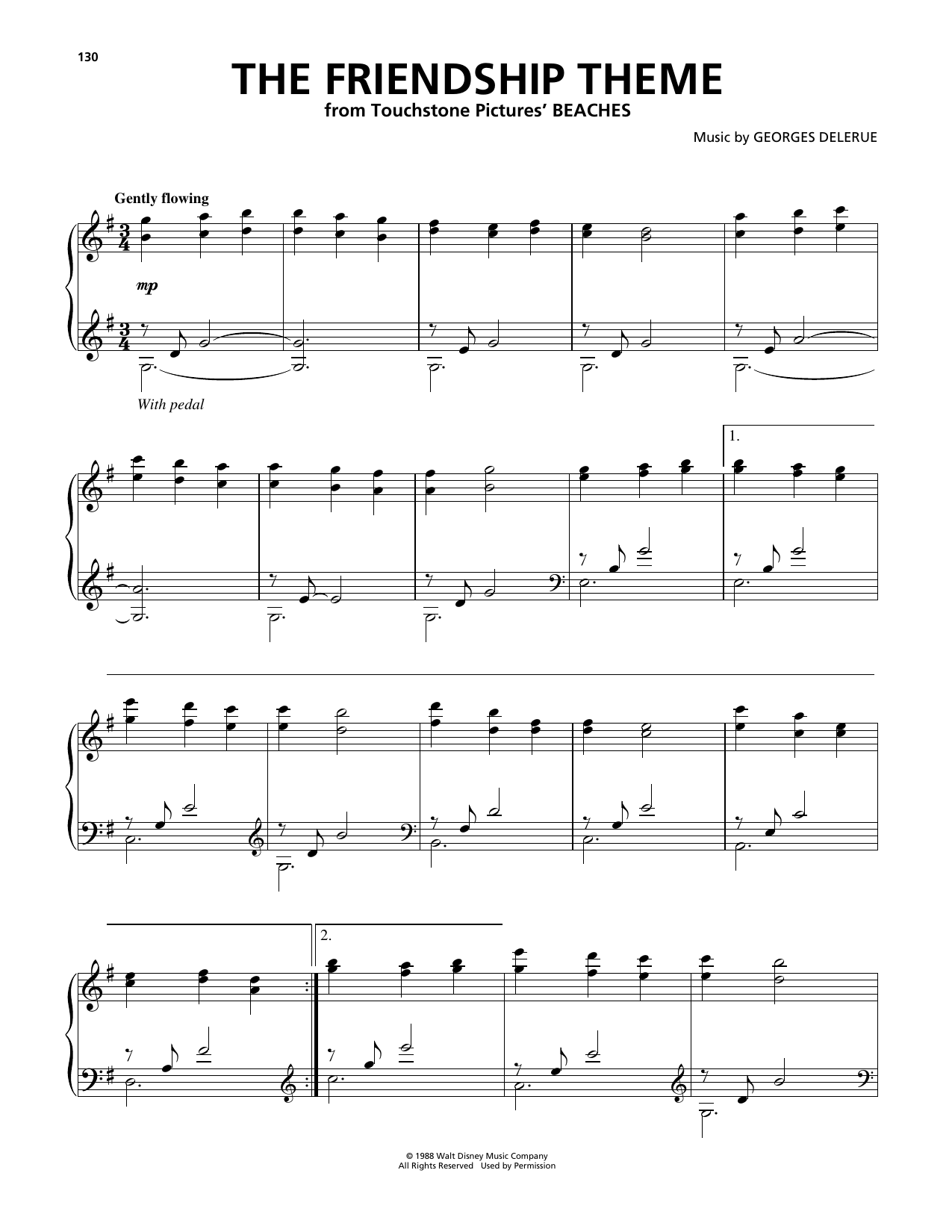 Georges Delerue The Friendship Theme (from Beaches) Sheet Music Notes & Chords for Piano Solo - Download or Print PDF