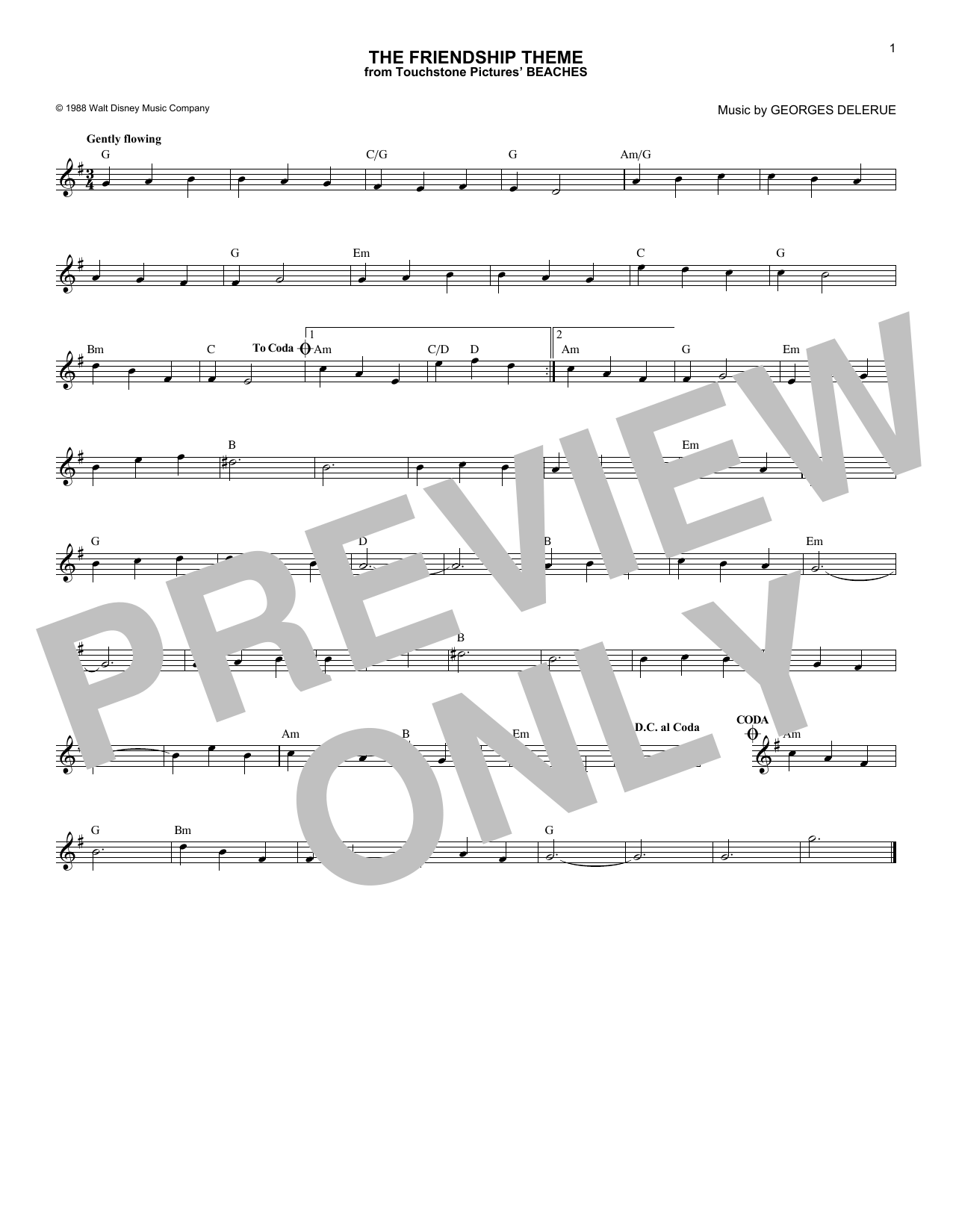 Georges Delerue The Friendship Theme Sheet Music Notes & Chords for Melody Line, Lyrics & Chords - Download or Print PDF