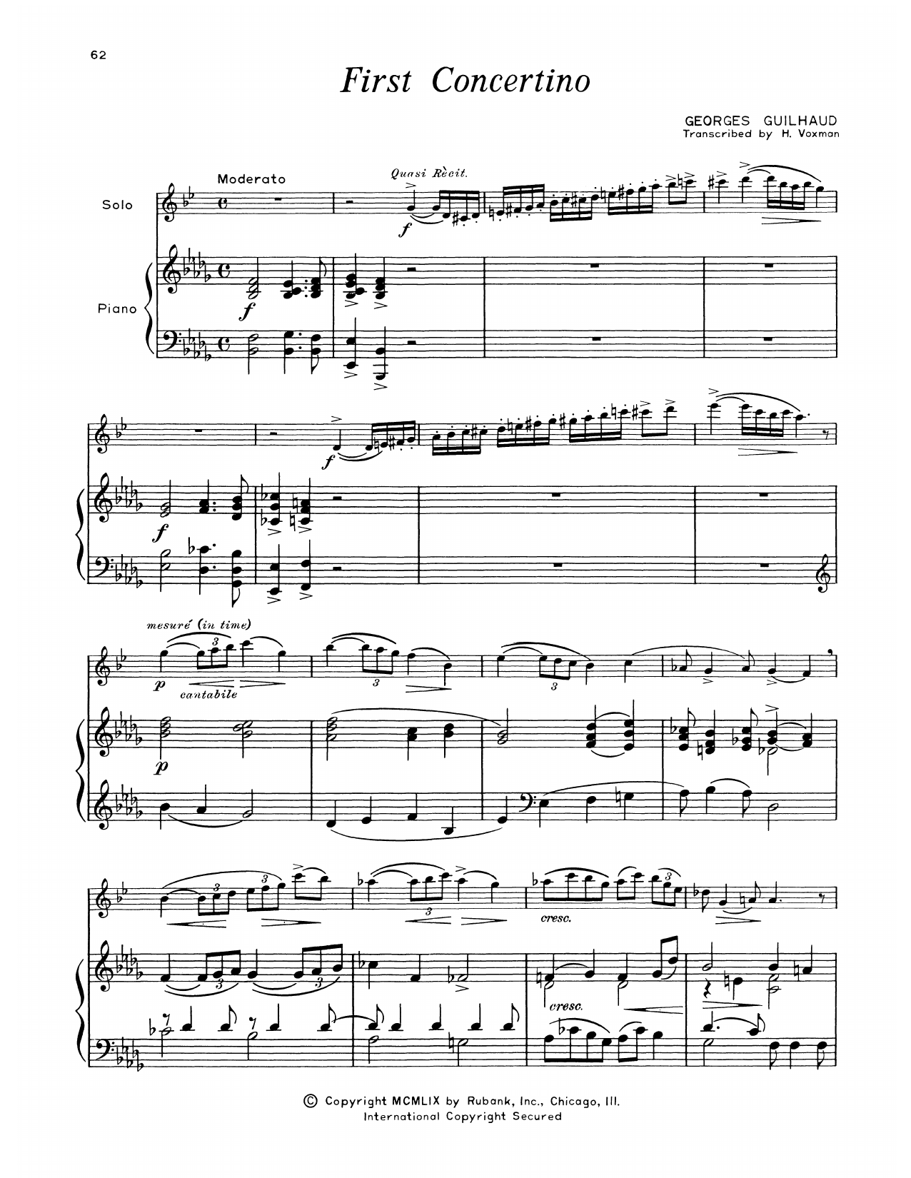 Georges Guilhaud First Concertino Sheet Music Notes & Chords for Tenor Sax and Piano - Download or Print PDF