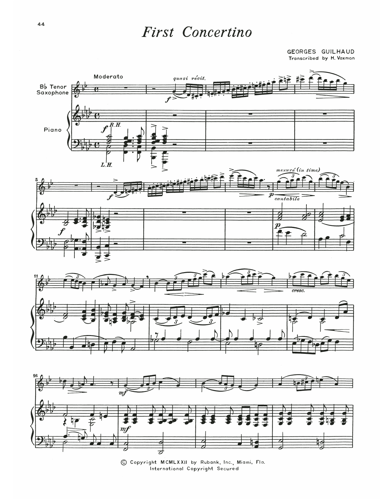 Georges Guilhaud First Concertino Sheet Music Notes & Chords for Tenor Sax and Piano - Download or Print PDF