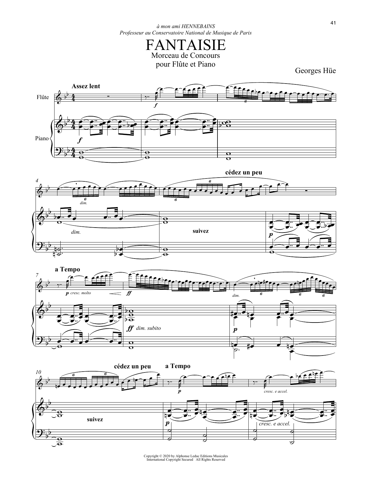 Georges Hüe Fantaisie Sheet Music Notes & Chords for Flute and Piano - Download or Print PDF