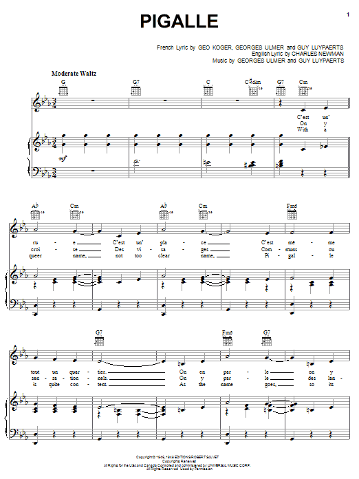 Georges Ulmer Pigalle Sheet Music Notes & Chords for Piano, Vocal & Guitar (Right-Hand Melody) - Download or Print PDF