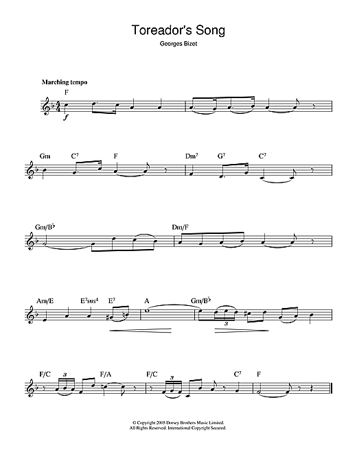 Preview Georges Bizet Toreador's Song (from Carmen) Classical sheet music, notes and chords for Melody Line & Chords, SKU: 14201 Toreador's Song (from Carmen) sheet music