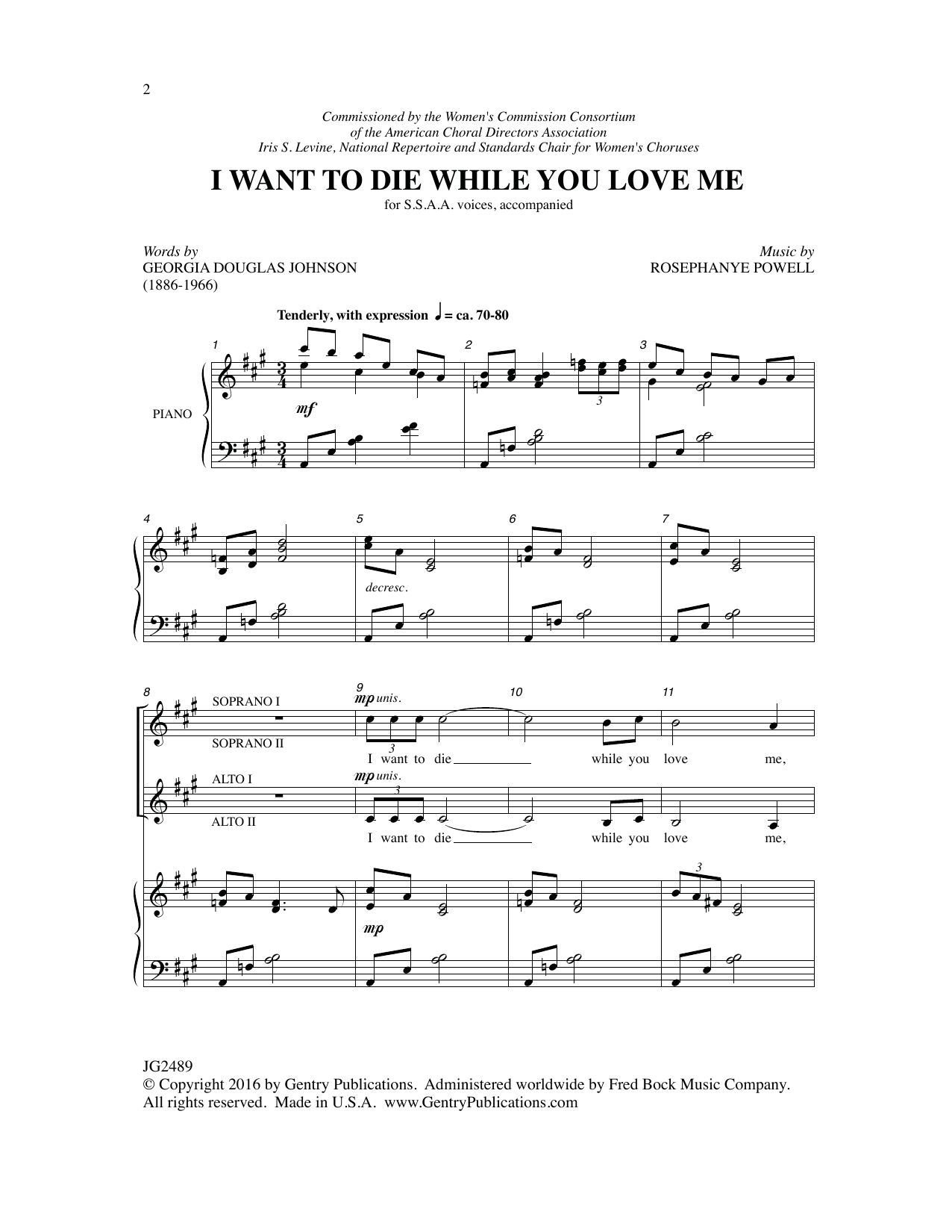 Georgia Douglas Johnson I Want to Die While You Love Me Sheet Music Notes & Chords for Choral - Download or Print PDF