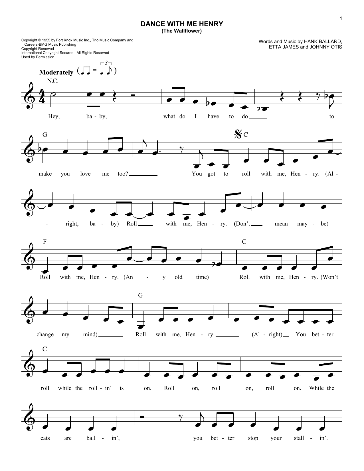 Georgia Gibbs Dance With Me Henry (The Wallflower) Sheet Music Notes & Chords for Melody Line, Lyrics & Chords - Download or Print PDF