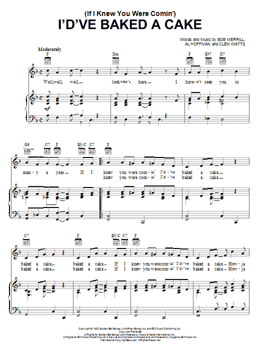 Georgia Gibbs (If I Knew You Were Comin') I'd've Baked A Cake Sheet Music Notes & Chords for Piano, Vocal & Guitar (Right-Hand Melody) - Download or Print PDF