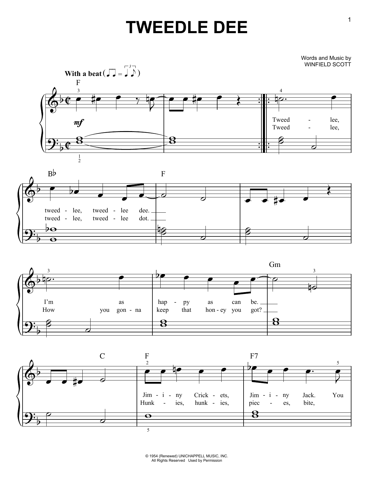 Georgia Gibbs Tweedle Dee Sheet Music Notes & Chords for Easy Piano - Download or Print PDF