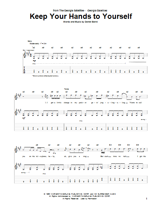 Georgia Satellites Keep Your Hands To Yourself Sheet Music Notes & Chords for Guitar Tab - Download or Print PDF