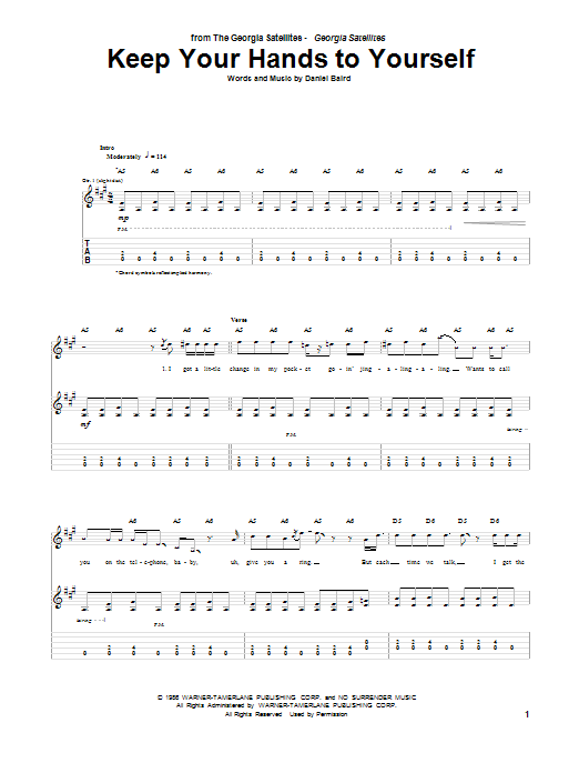 Georgia Satellites Keep Your Hands To Yourself Sheet Music Notes & Chords for Piano, Vocal & Guitar (Right-Hand Melody) - Download or Print PDF