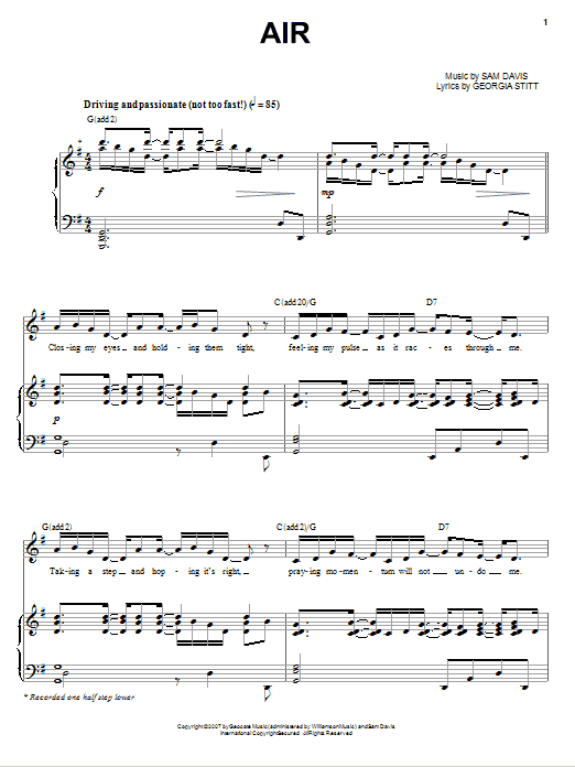 Georgia Stitt Air Sheet Music Notes & Chords for Piano, Vocal & Guitar (Right-Hand Melody) - Download or Print PDF