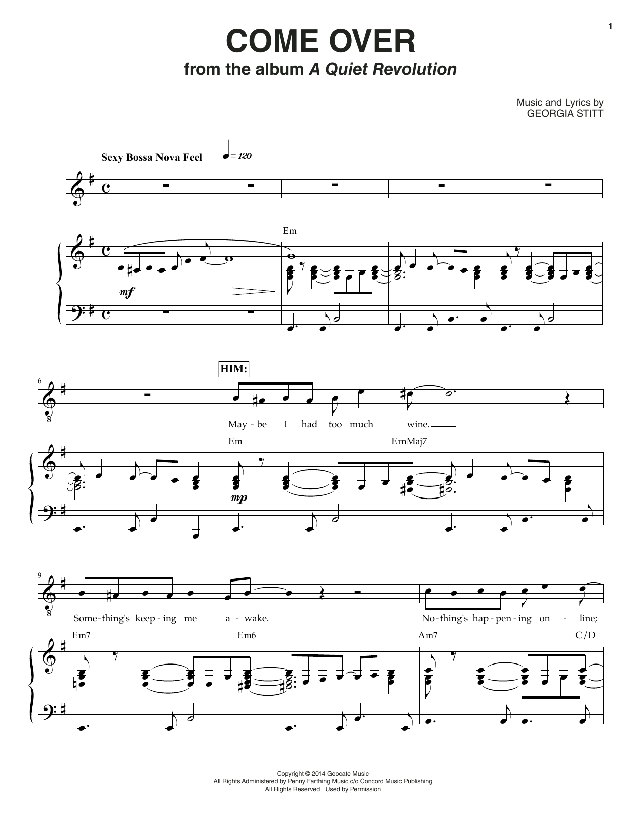 Georgia Stitt Come Over Sheet Music Notes & Chords for Piano & Vocal - Download or Print PDF