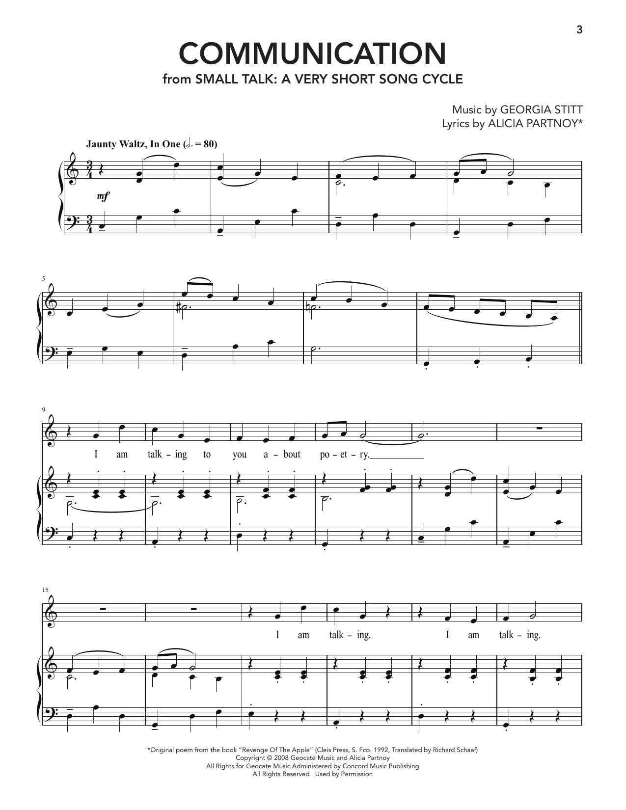 Georgia Stitt Communication (from Small Talk: A Very Short Song Cycle) Sheet Music Notes & Chords for Piano & Vocal - Download or Print PDF