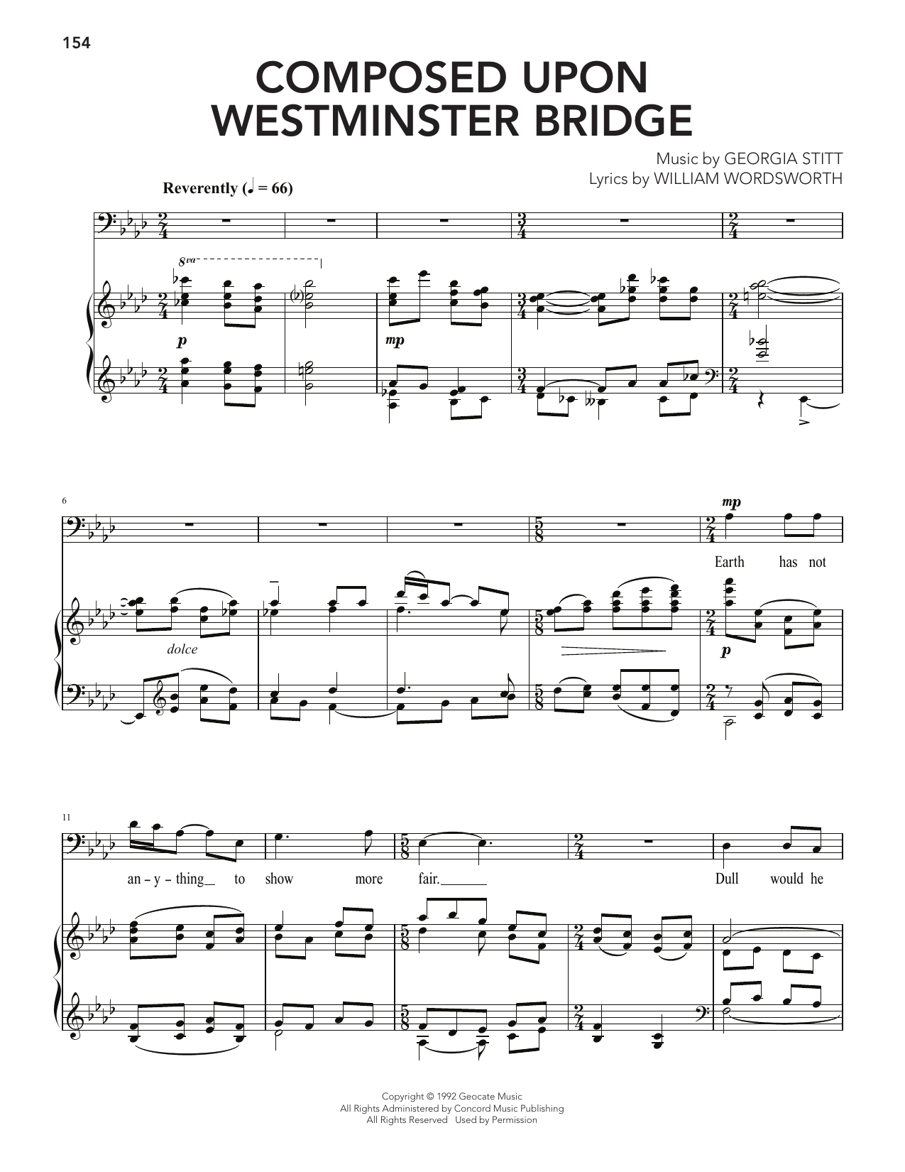 Georgia Stitt Composed Upon Westminster Bridge Sheet Music Notes & Chords for Piano & Vocal - Download or Print PDF