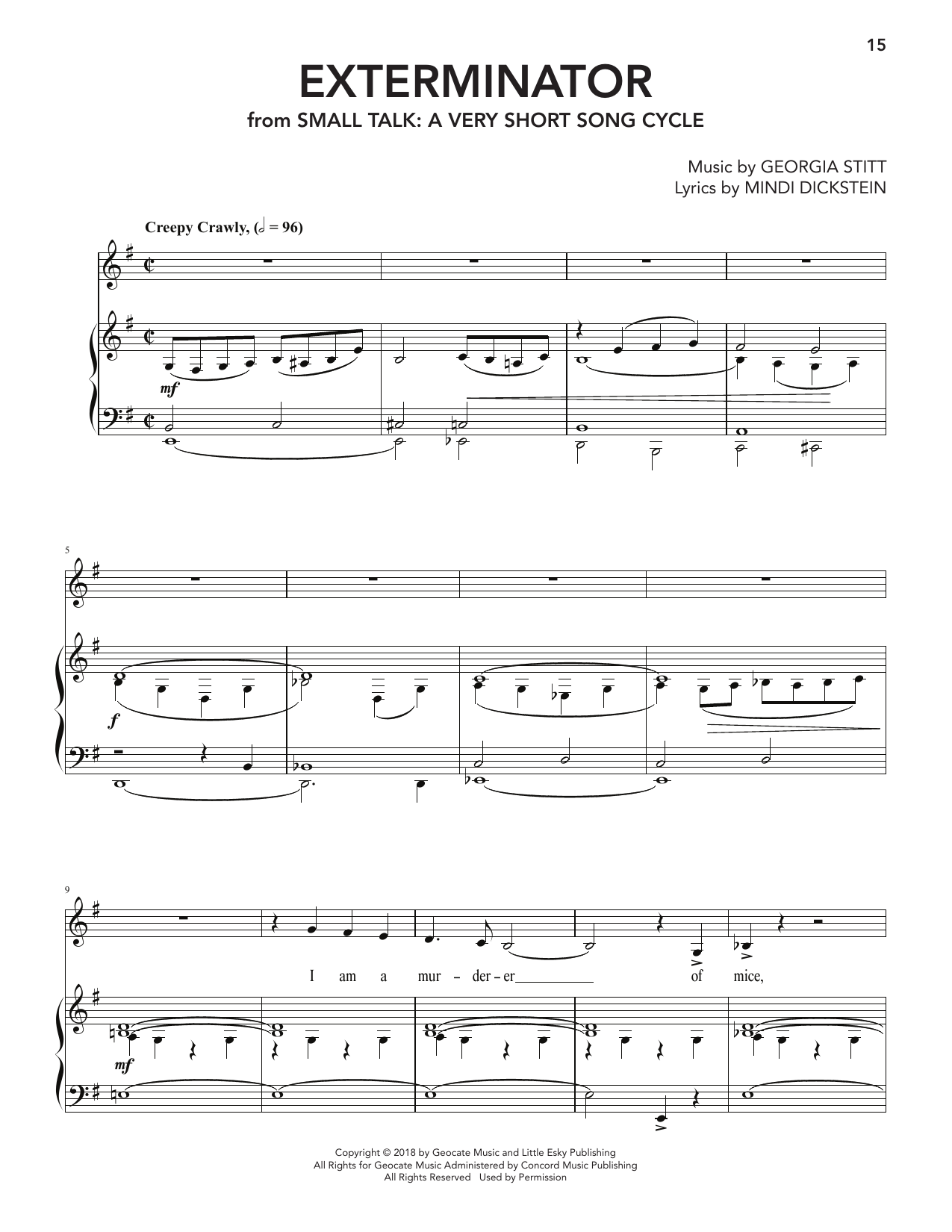 Georgia Stitt Exterminator (from Small Talk: A Very Short Song Cycle) Sheet Music Notes & Chords for Piano & Vocal - Download or Print PDF