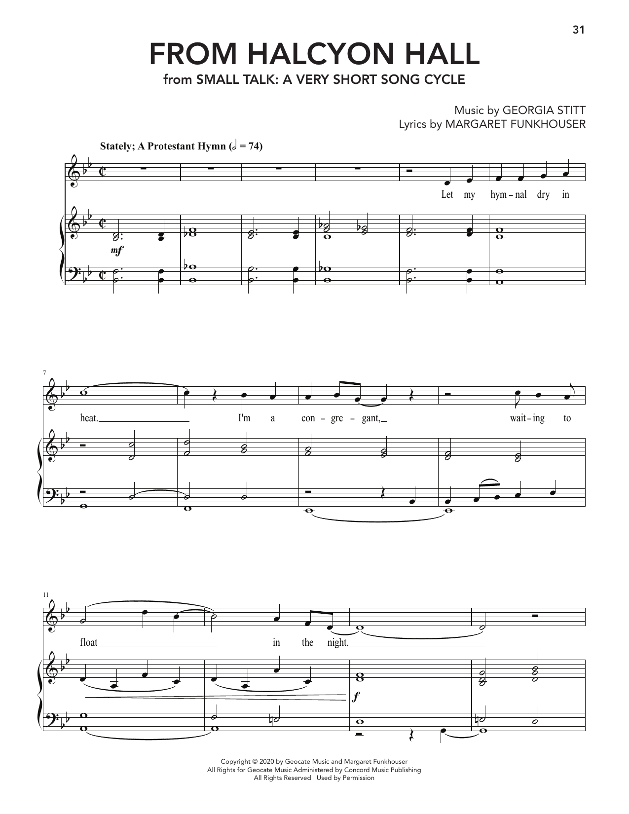 Georgia Stitt From Halcyon Hall (from Small Talk: A Very Short Song Cycle) Sheet Music Notes & Chords for Piano & Vocal - Download or Print PDF