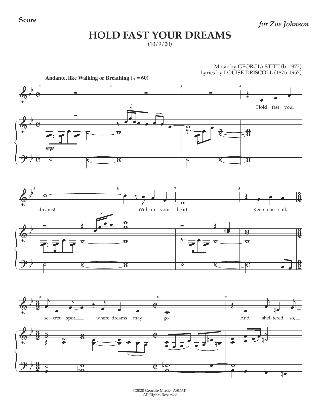 Georgia Stitt Hold Fast Your Dreams Sheet Music Notes & Chords for Piano & Vocal - Download or Print PDF