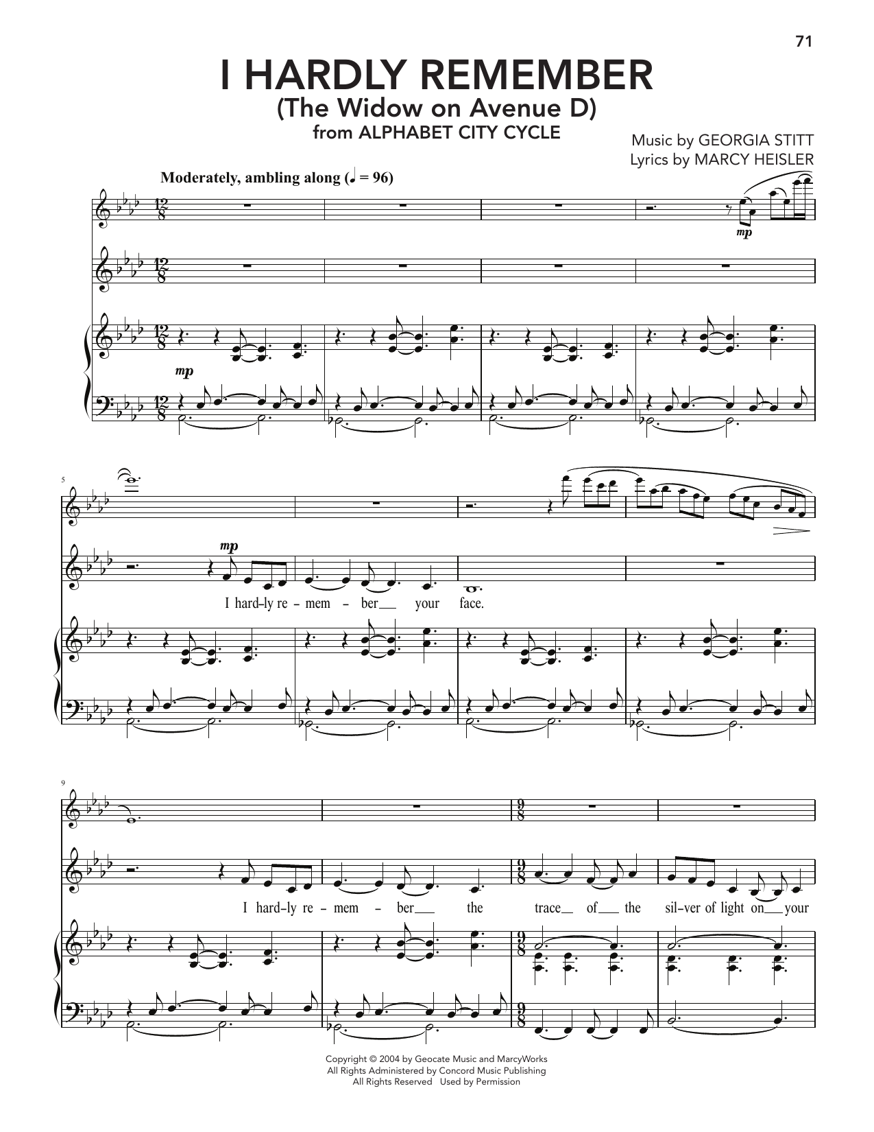 Georgia Stitt I Hardly Remember (The Widow On Avenue D) Sheet Music Notes & Chords for Piano & Vocal - Download or Print PDF