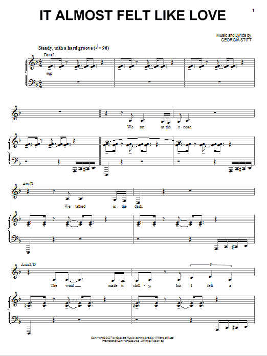 Georgia Stitt It Almost Felt Like Love Sheet Music Notes & Chords for Piano, Vocal & Guitar (Right-Hand Melody) - Download or Print PDF