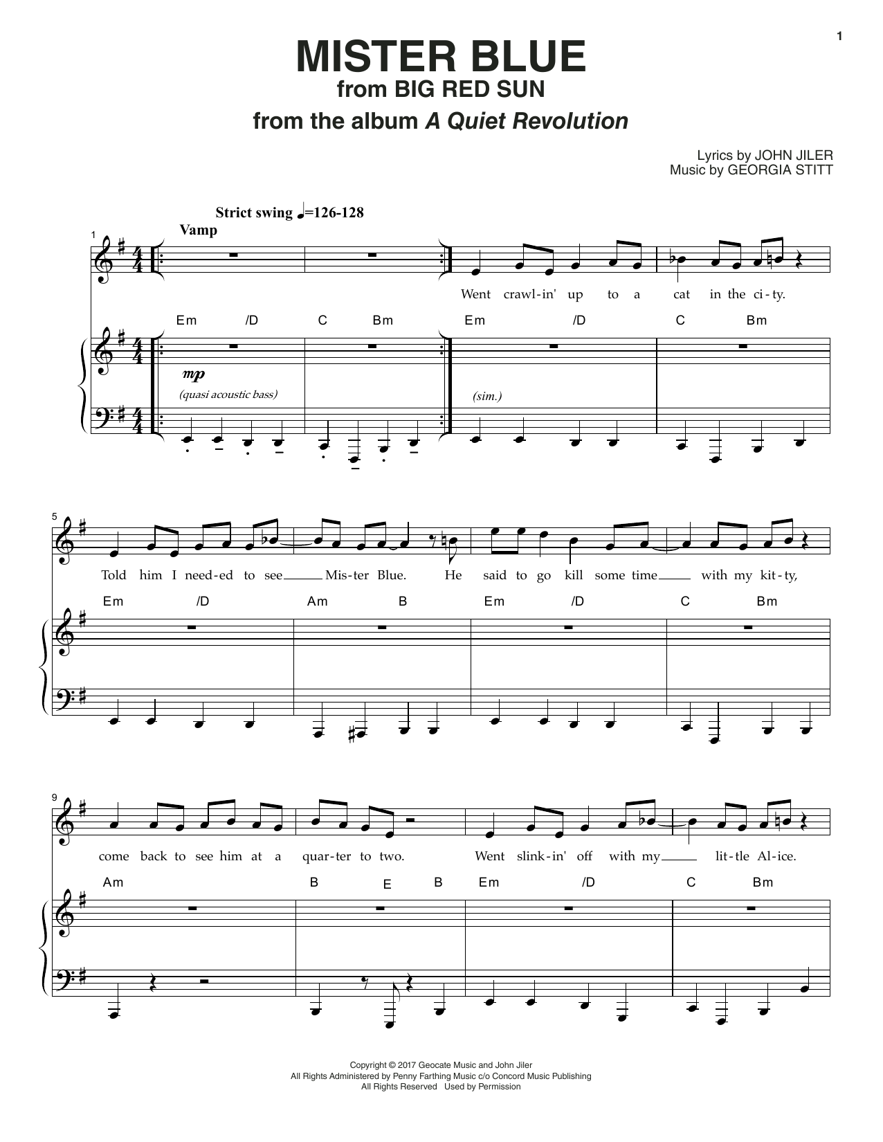 Georgia Stitt Mister Blue Sheet Music Notes & Chords for Piano & Vocal - Download or Print PDF