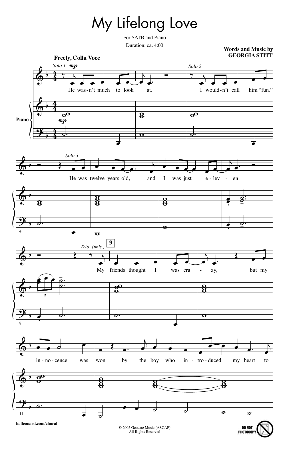 Georgia Stitt My Lifelong Love Sheet Music Notes & Chords for SATB - Download or Print PDF