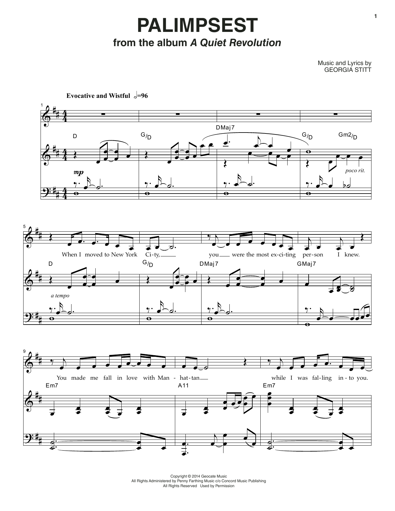 Georgia Stitt Palimpsest Sheet Music Notes & Chords for Piano & Vocal - Download or Print PDF