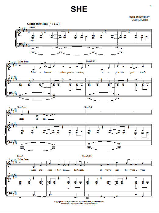 Georgia Stitt She Sheet Music Notes & Chords for Piano, Vocal & Guitar (Right-Hand Melody) - Download or Print PDF