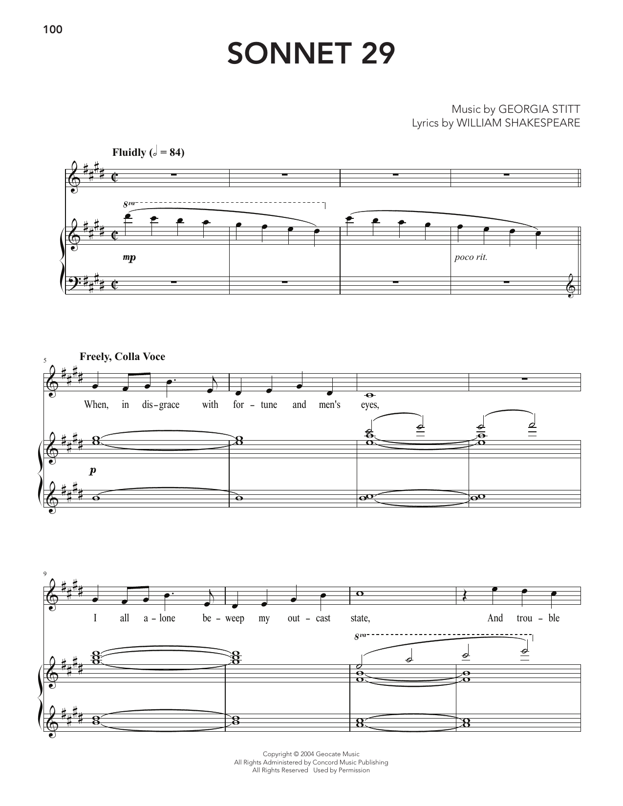Georgia Stitt Sonnet 29 Sheet Music Notes & Chords for Piano & Vocal - Download or Print PDF