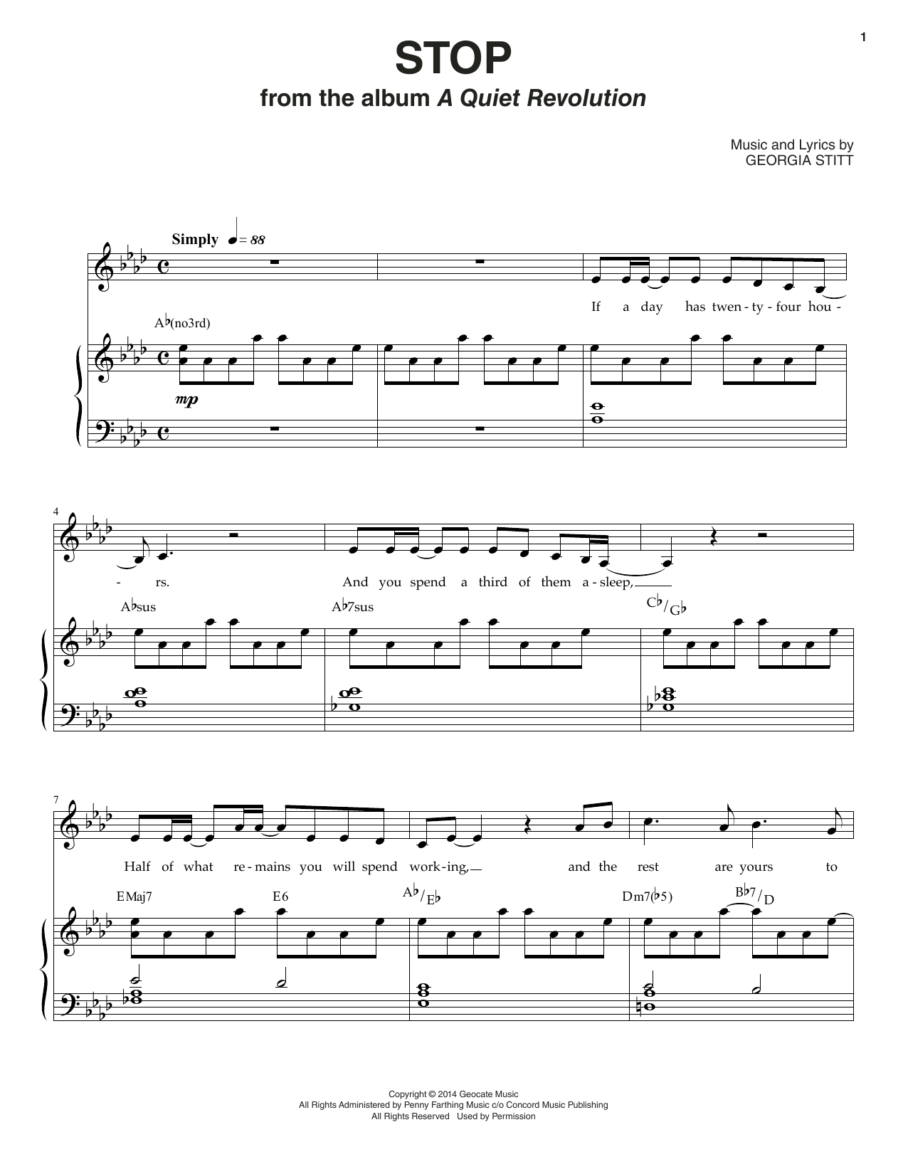 Georgia Stitt Stop Sheet Music Notes & Chords for Piano & Vocal - Download or Print PDF