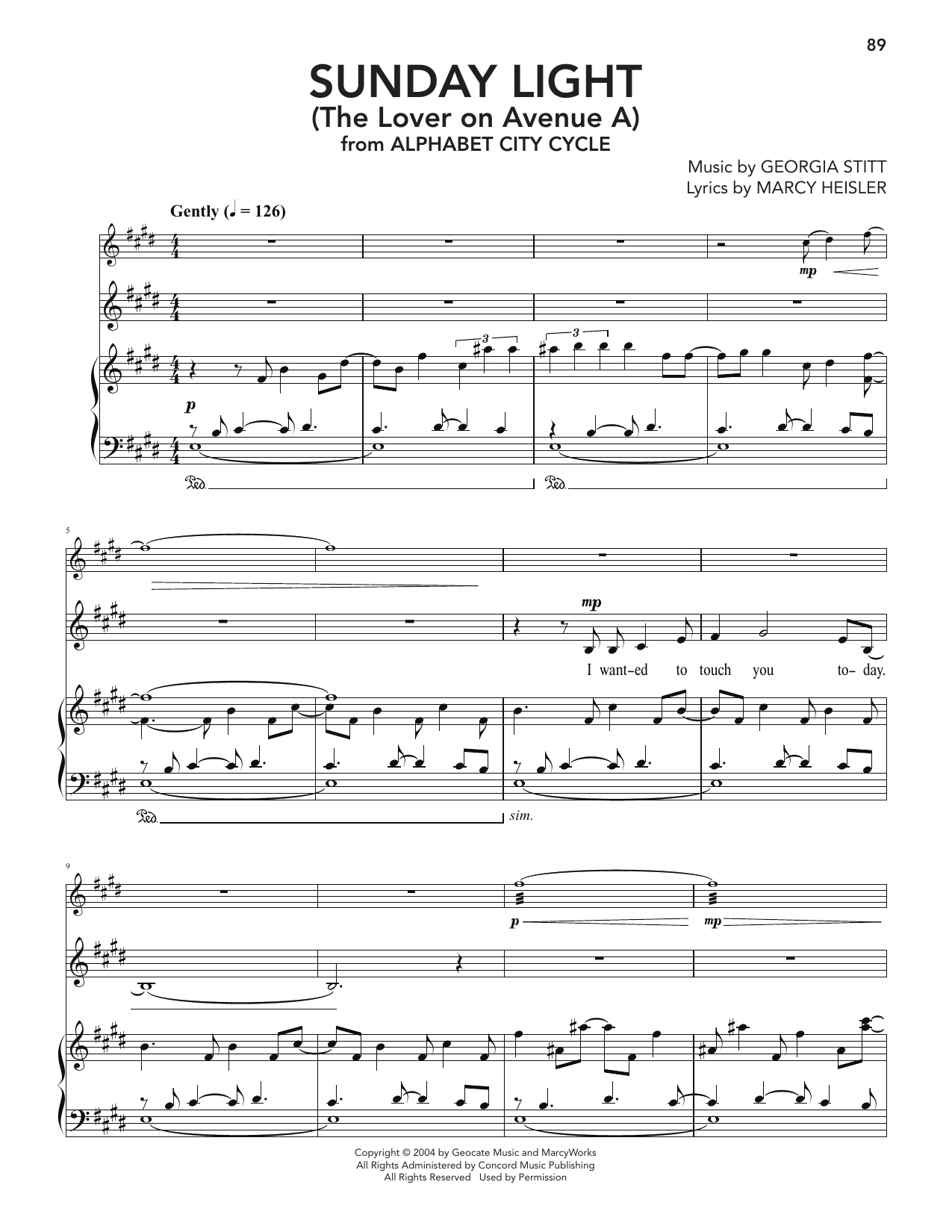 Georgia Stitt Sunday Light (The Lover On Avenue A) Sheet Music Notes & Chords for Piano & Vocal - Download or Print PDF