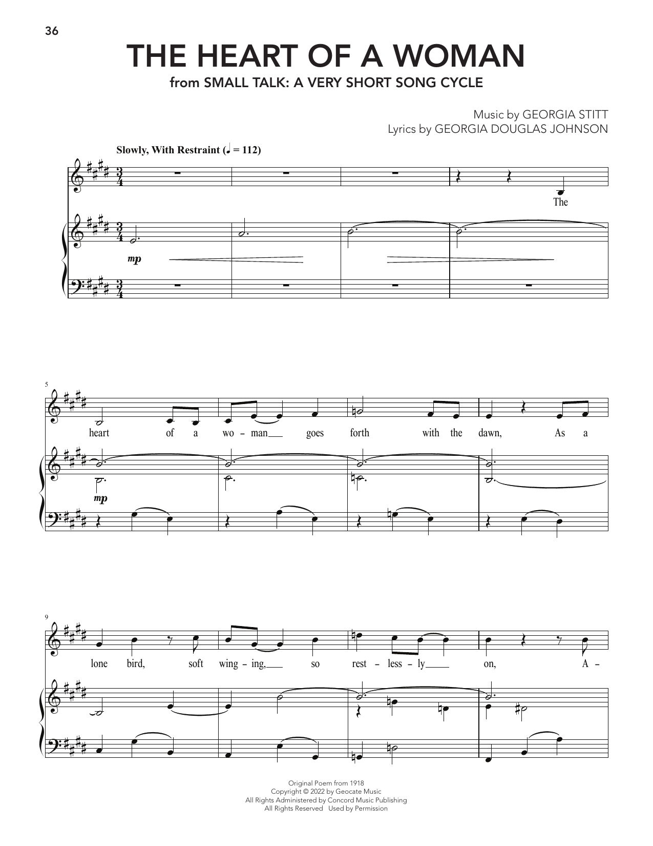 Georgia Stitt The Heart Of A Woman (from Small Talk: A Very Short Song Cycle) Sheet Music Notes & Chords for Piano & Vocal - Download or Print PDF