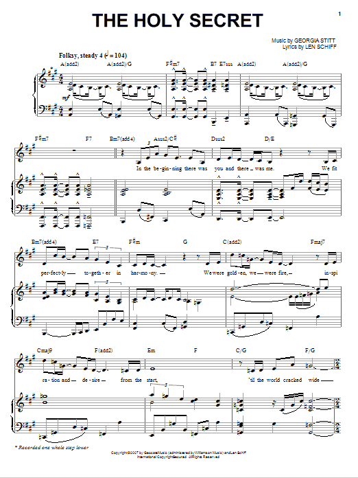 Georgia Stitt The Holy Secret Sheet Music Notes & Chords for Piano, Vocal & Guitar (Right-Hand Melody) - Download or Print PDF