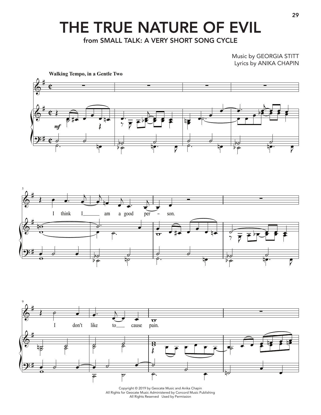Georgia Stitt The True Nature Of Evil (from Small Talk: A Very Short Song Cycle) Sheet Music Notes & Chords for Piano & Vocal - Download or Print PDF