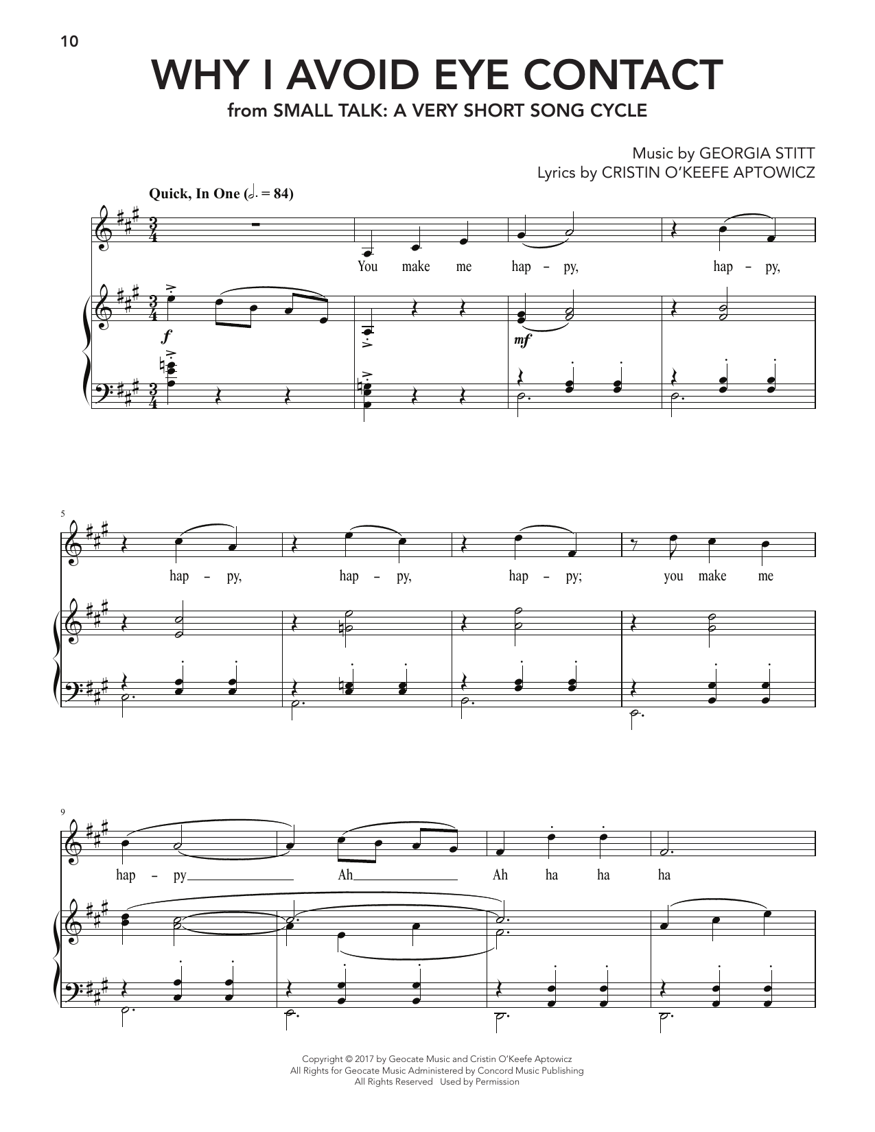 Georgia Stitt Why I Avoid Eye Contact (from Small Talk: A Very Short Song Cycle) Sheet Music Notes & Chords for Piano & Vocal - Download or Print PDF