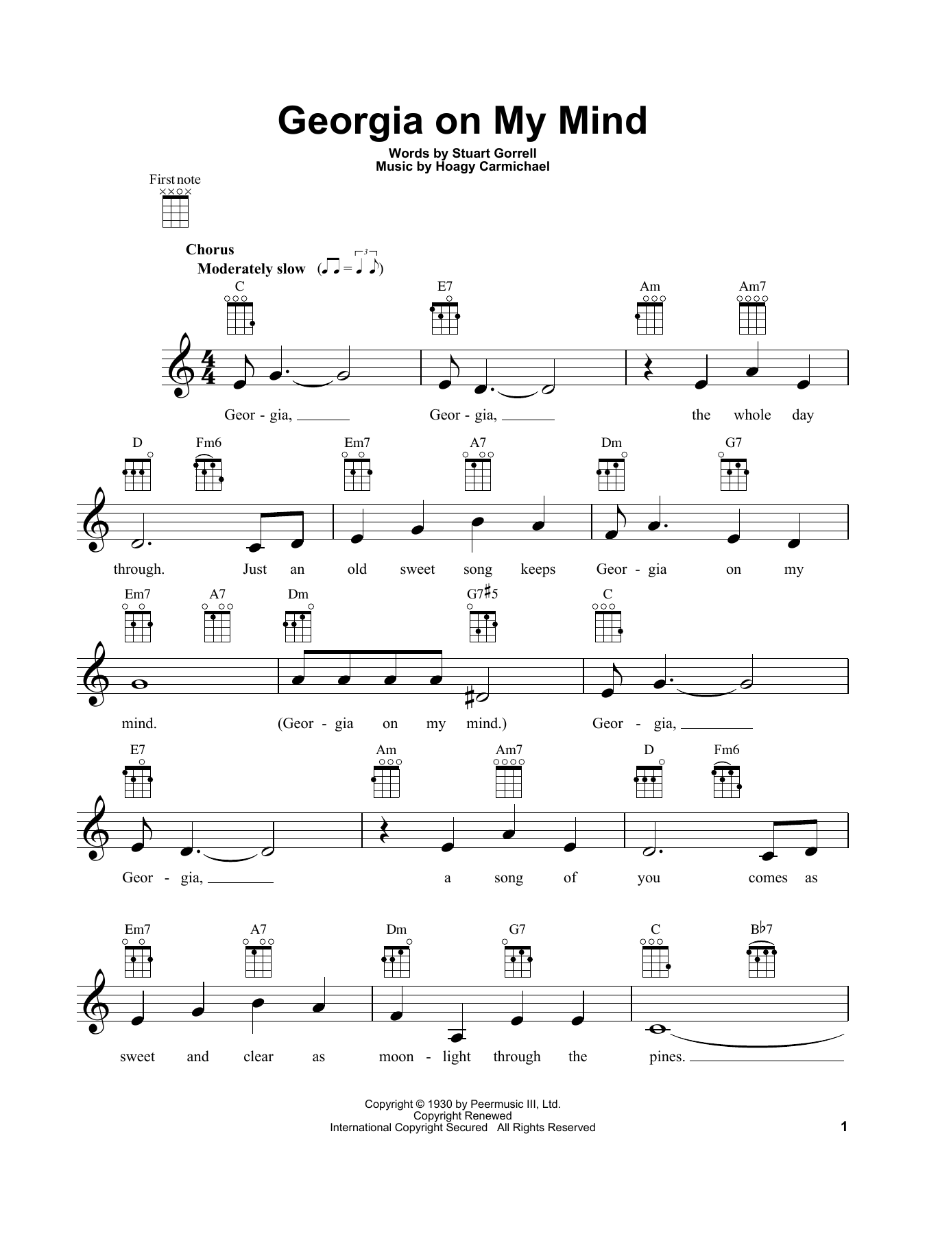 Hoagy Carmichael Georgia On My Mind Sheet Music Download Pdf Score 196122