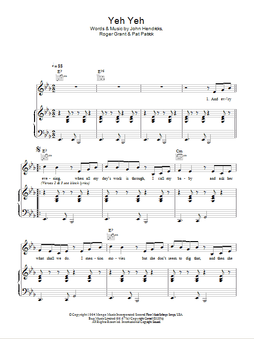 Georgie Fame Yeh Yeh Sheet Music Notes & Chords for Piano, Vocal & Guitar - Download or Print PDF