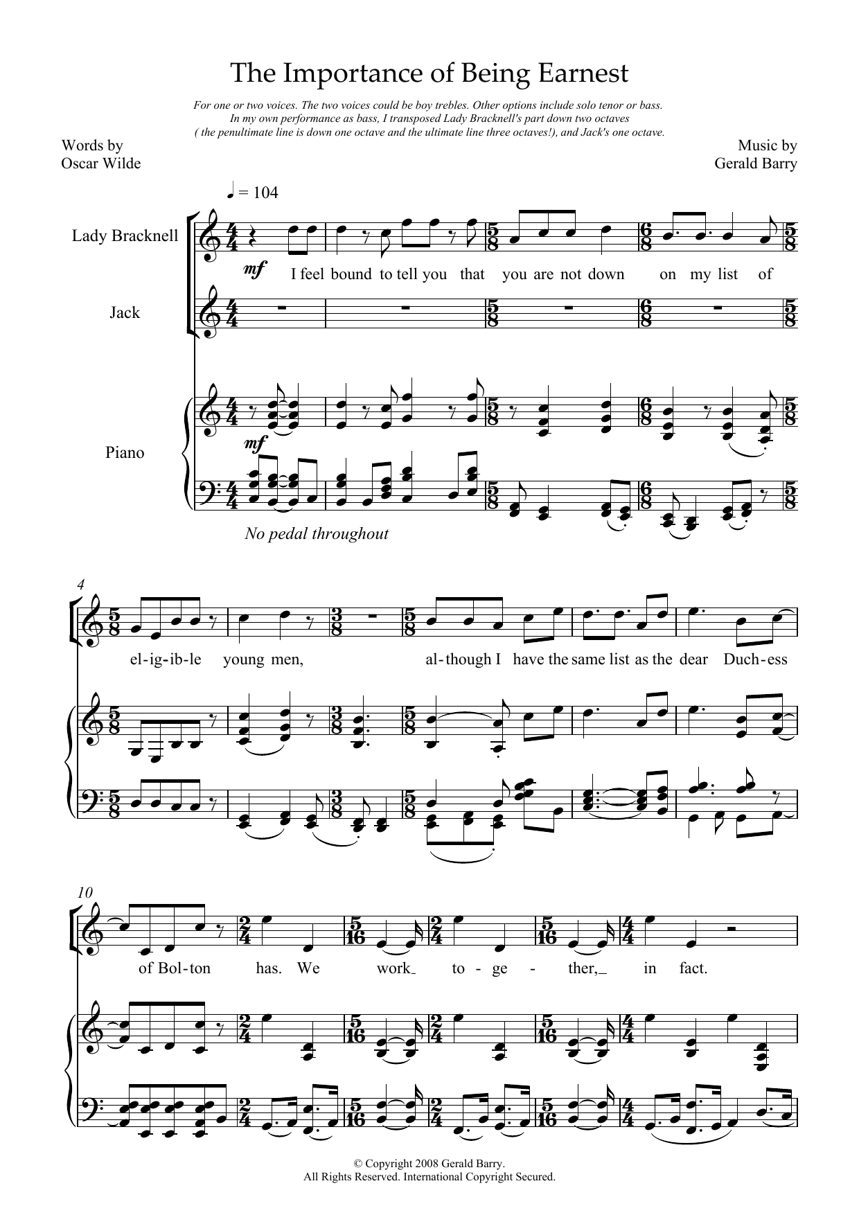 Gerald Barry The Importance of Being Earnest (for two voices) Sheet Music Notes & Chords for Piano & Vocal - Download or Print PDF