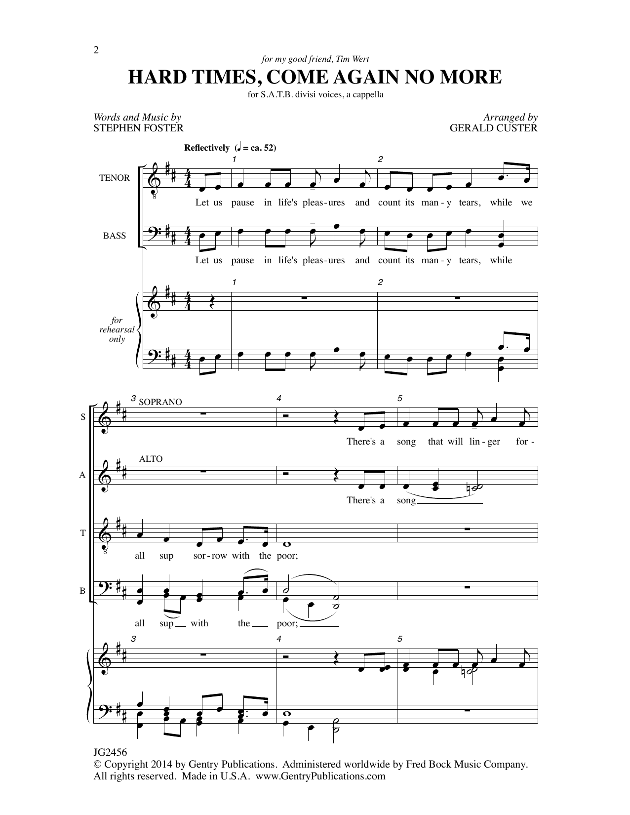Gerald Custer Hard Times, Come Again No More Sheet Music Notes & Chords for SATB - Download or Print PDF