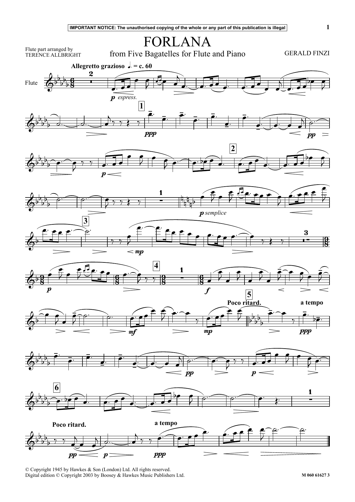 Gerald Finzi Forlana (from Five Bagatelles For Flute And Piano) Sheet Music Notes & Chords for Instrumental Solo - Download or Print PDF