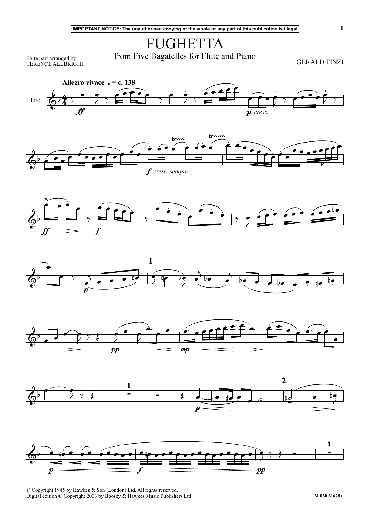 Gerald Finzi Fughetta (from Five Bagatelles For Flute And Piano) Sheet Music Notes & Chords for Instrumental Solo - Download or Print PDF