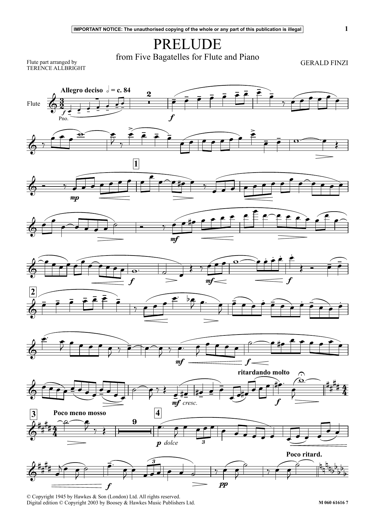 Gerald Finzi Prelude (from Five Bagatelles For Flute And Piano) Sheet Music Notes & Chords for Instrumental Solo - Download or Print PDF
