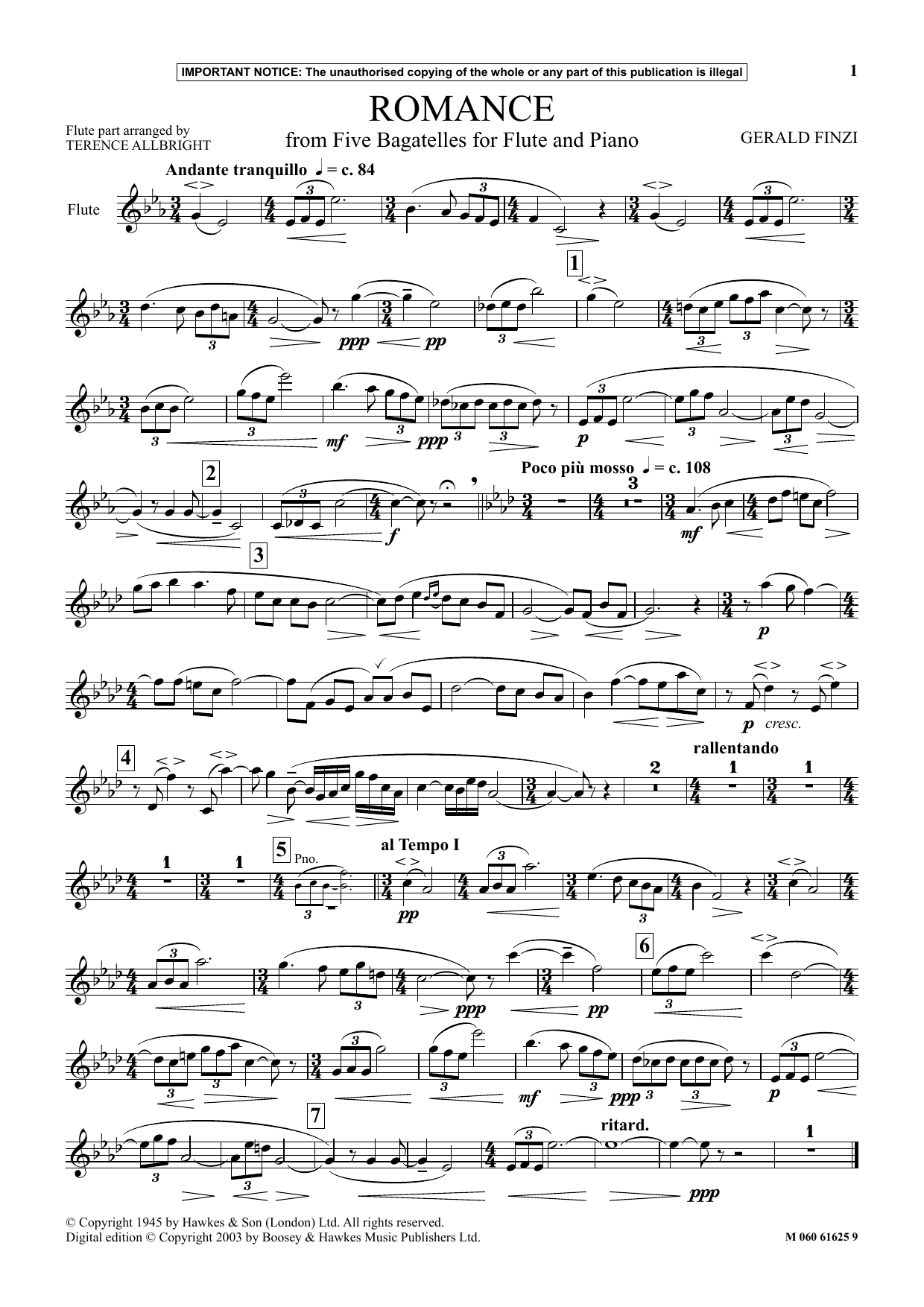 Gerald Finzi Romance (from Five Bagatelles For Flute And Piano) Sheet Music Notes & Chords for Instrumental Solo - Download or Print PDF