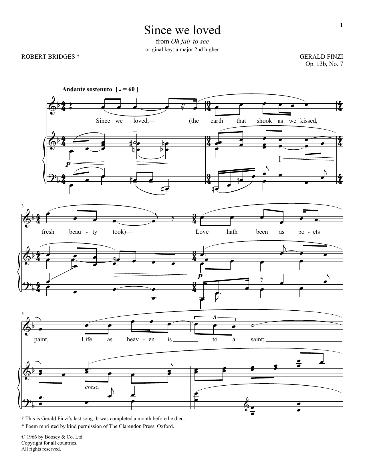 Gerald Finzi Since We Loved Sheet Music Notes & Chords for Piano & Vocal - Download or Print PDF