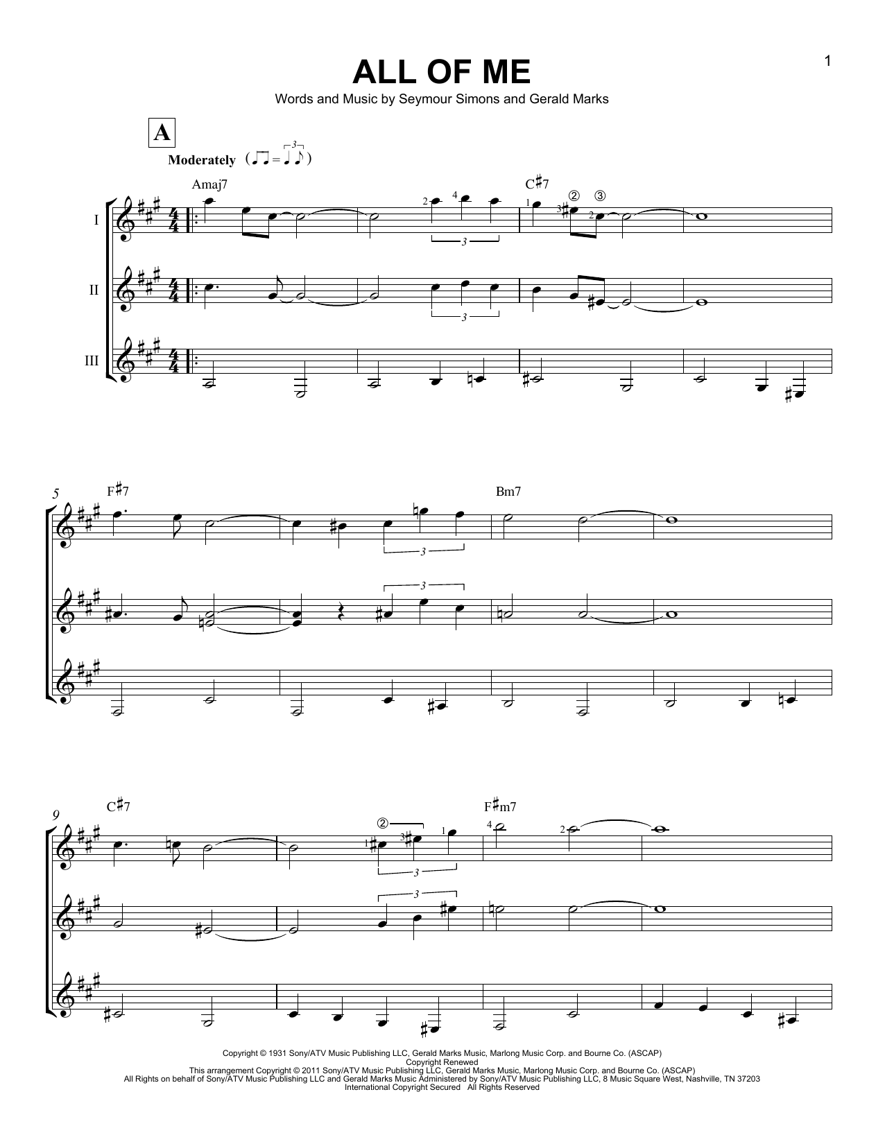 Gerald Marks All Of Me Sheet Music Notes & Chords for Guitar Ensemble - Download or Print PDF