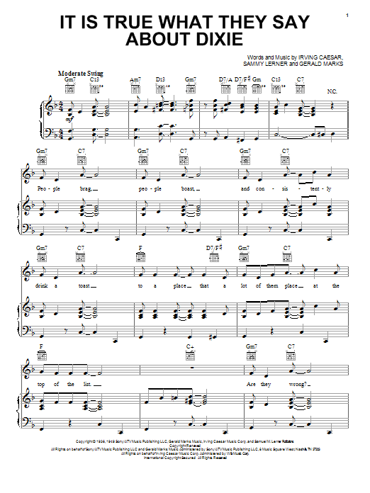 Gerald Marks Is It True What They Say About Dixie Sheet Music Notes & Chords for Piano, Vocal & Guitar (Right-Hand Melody) - Download or Print PDF