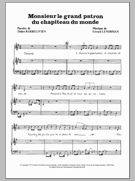 Gerard Lenorman Monsieur Le Grand Patron Du Chapiteau Du Monde Sheet Music Notes & Chords for Piano & Vocal - Download or Print PDF